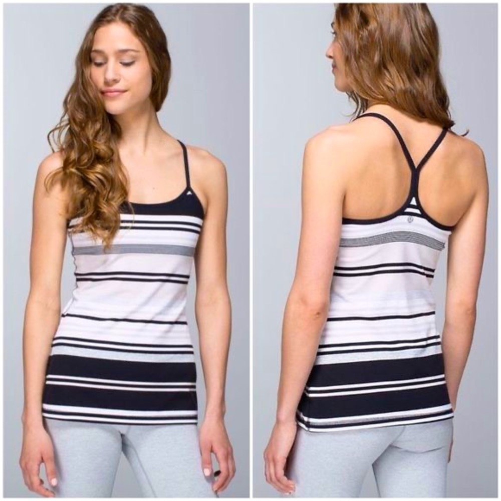 Size 2 Black/Cream Striped Lululemon Power Y Tank